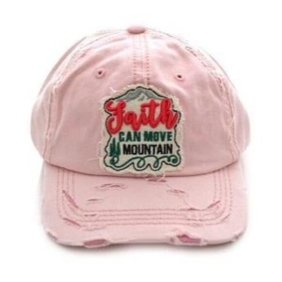 4350 District Distressed Light Pink Faith Can Move Mountain Women Cotton Cap Hat - Picture 1 of 2